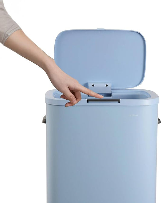 happimess HPM1017H Tammi Kitchen 14.5-Gallon Slim Metal Push Button Trash Can for Home, Kitchen, Laundry Room, Office, Bedroom, Bathroom, Tide Pool Blue