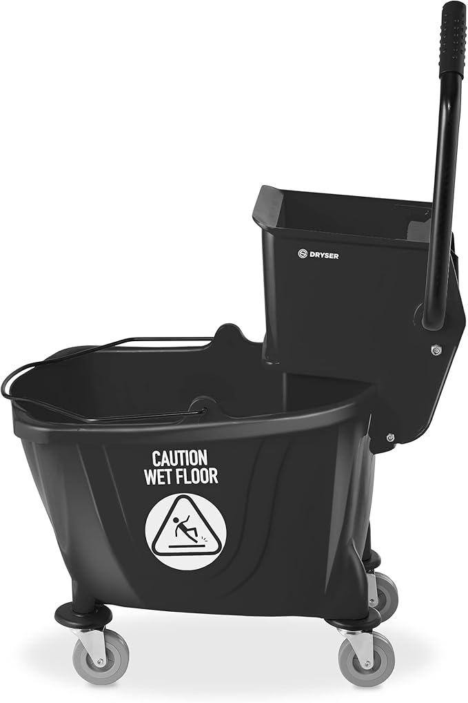 Dryser Commercial Side Press Wringer Combo Mop Bucket, 33 Quart, Black