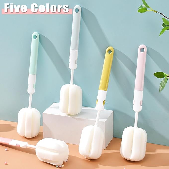 Spong Bottle Brush 5PCS Cup Brushes Sponge Baby Bottle Brushes Long Handle Cup Scrubber Brush Portable Sponge Cleaning Brush (5 PCS)