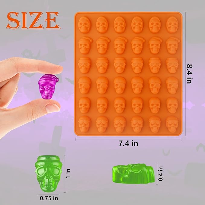 Sakolla Skull Candy Molds Silicone, 2 Pack 36 Cavity Non-Stick Halloween Gummy Molds for Chocolate, Candy, Jelly, Ice Cube, Dog Treats