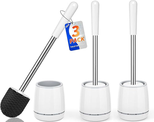 Toilet Brush, 3PCS Toilet Brush and Holder with 304 Stainless Steel Handle, Space Saving Toilet Bowl Brush for Storage, Durable Bristles Toilet Scrubber for Bathroom Cleaning