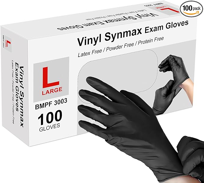 squish Disposable Gloves Black, 100 Count 4 mil Vinyl Gloves Exam Glove Latex Free Powder-Free Cleaning Rubber Glove for Kitchen Cooking Cleaning Food Handling(Large)