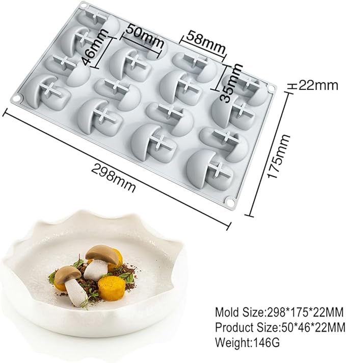 mostsom Silicone Mushroom Molds Nonstick Baking Pan Silicone Molds for Chocolate, Candy, Jelly, Ice Cube, Muffin (Mushroom N_11.92x7x0.88inch)