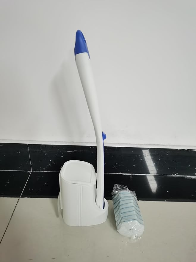 JEHONN Disposable Toilet Brush with 48 Wand Cleaner Refills, Wall Mounted Toilet Bowl Brush Holder Set, Bathroom Cleaning System for Sink Bathtub Wash Basin (Blue)