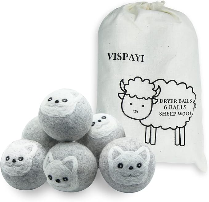 Dryer Balls Laundry Reusable, XL Wool Dryer Balls Cute, Fabric Softener Ball, Extra Large Dryer Balls with Animal Pattern, Shorten Drying Time, Organic Wool - Dry 1000+ Loads (Gray 6 Pack Dog Shapes)