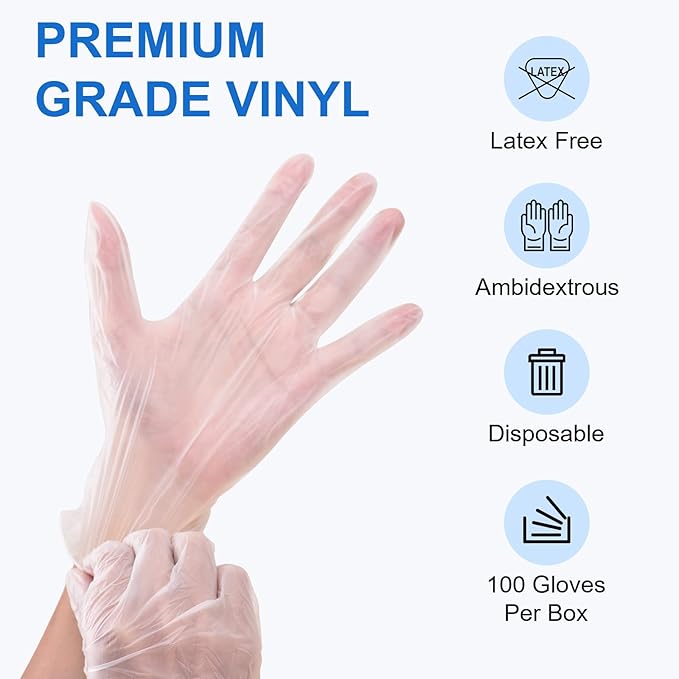 Schneider Clear Vinyl Exam Gloves, Latex-Free, Disposable Medical Gloves, Cleaning Gloves, Food Safe, Powder-Free, 4 mil