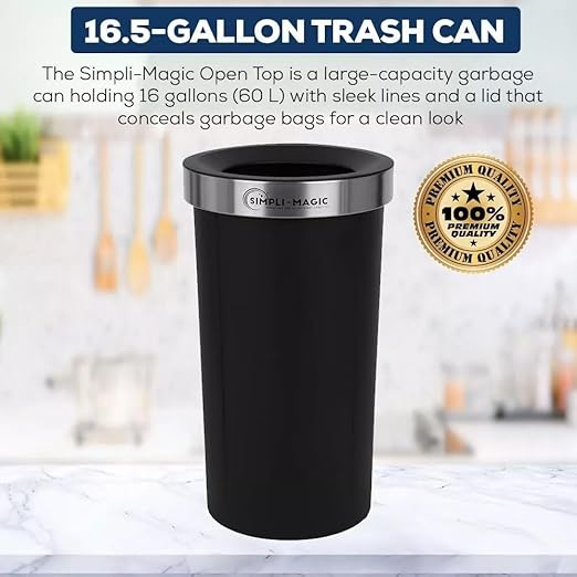 SIMPLI-MAGIC 16 Gallon (60L) Open Top Trash Can – Round Commercial Trash Can – Smudge-Resistant, Easy to Clean, Non-Skid Base, Stainless Steel (2 Pack)