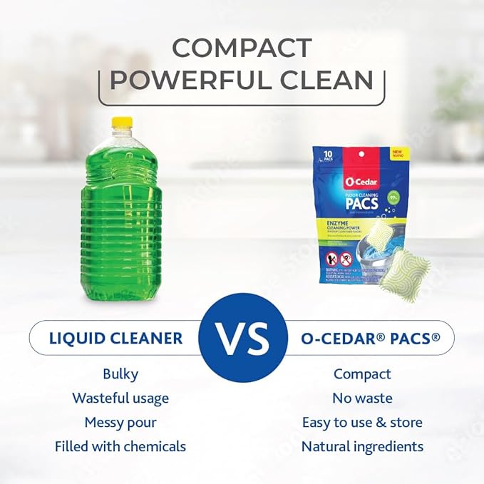 O-Cedar PACS Hard Floor Cleaner, Crisp Citrus Scent 10 Count (1-Pack) | Made with Naturally-Derived Ingredients | Safe to Use on All Hard Floors | Perfect for Mop Buckets