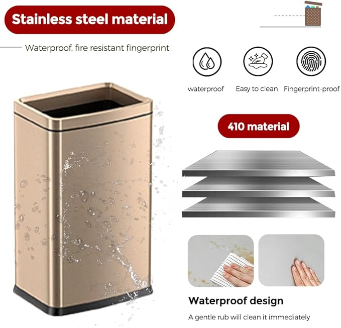 25L/6.6GAL Large Kitchen Trash Can,Tall Open Top Garbage Can,11.81 * 8.66 * 19.68inces,Smooth,Stainless Steel,Commercial,Hospital, Airport