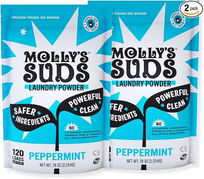 Molly's Suds Original Laundry Detergent Powder | Clean Laundry Detergent Powder for Sensitive Skin | Simple, Effective Ingredients, Stain Fighting | 240 Load (Peppermint)