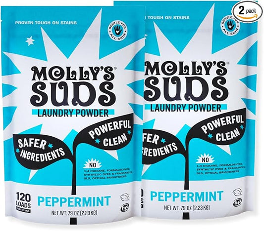 Molly's Suds Original Laundry Detergent Powder | Clean Laundry Detergent Powder for Sensitive Skin | Simple, Effective Ingredients, Stain Fighting | 240 Load (Peppermint)