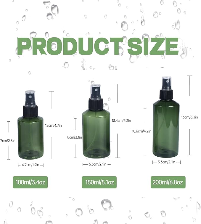 Spray Bottles Small,Plastic Spray Bottles,Squirt Bottle,3.1oz+5.4oz+6.8oz Water Spray Bottle for Plants, Pet, Hair, Essential Oils, Cleaning Solutions(3 Pack)