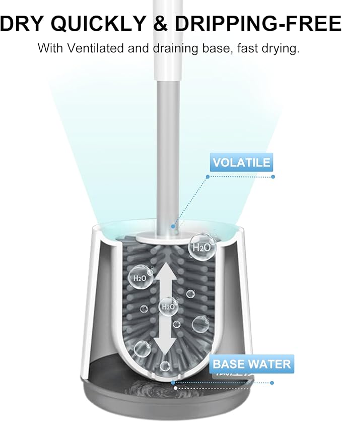 SetSail Silicone Toilet Bowl Brush and Holder Automatic Toilet Brushes for Bathroom with Holder Ventilated Toilet Cleaner Brush for Toilet Scrubber Cleaning, White & Grey