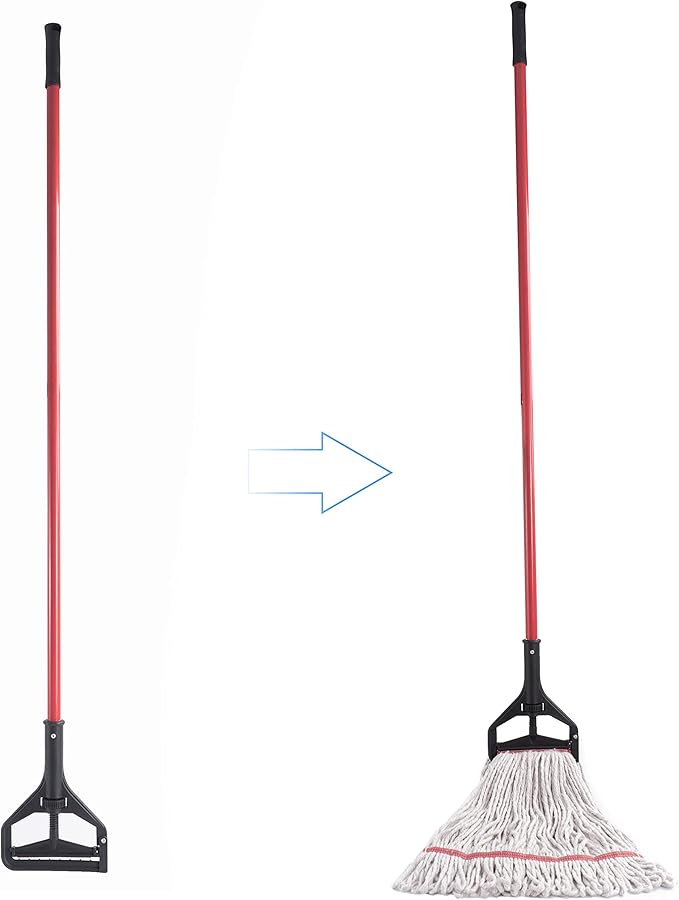 Matthew Cleaning Commercial Quick-Change Iron Mop Handle for Floor Cleaning Heavy Duty Mop Head Replacement Holder 60inch w/Plastic Gripper for Rags Side Gate Wet Mop Handles 6 Packs