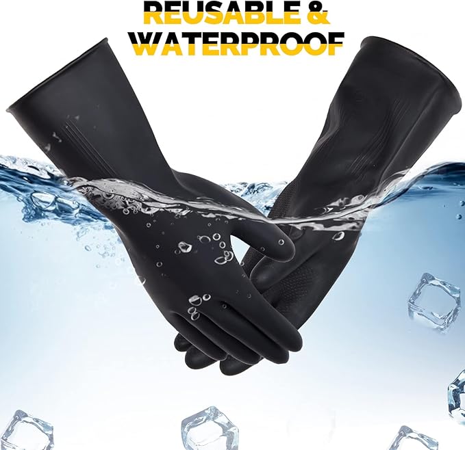 Chumia 8 Pairs Chemical Resistant Latex Gloves Heavy Duty Black Rubber Gloves Cleaning Protective Safety for Car Home Lab(Medium)