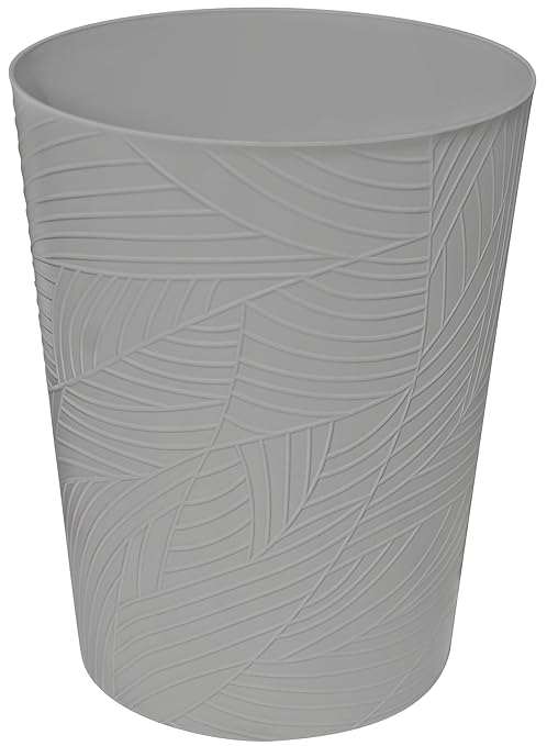 1.8 Gallons Small Trash Can, Decorative Wastebasket, Modern Leaf Pattern Design, Polypropylene Trash Can for Bathroom, Bedroom, Office (1, Grey)