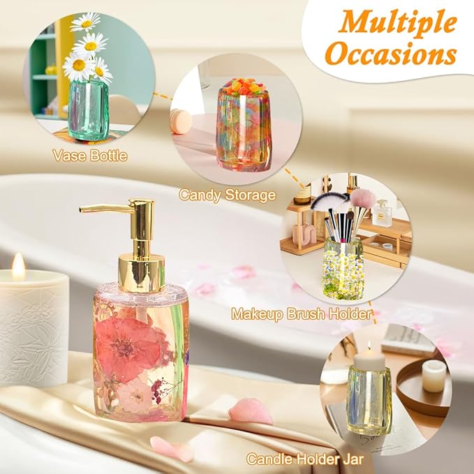 Bottle Resin Mold with Pump Soap Dispenser Resin Mold Perfume Bottle Silicone Molds for Epoxy Casting DIY Bottle Pen Flower Storage Candle Holder Home Decor