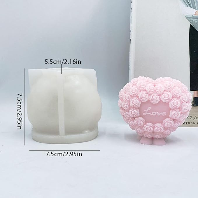 Love Heart Candle Silicone Mold Fondant Chocolate Candy Cake Decorating Mold Soap Resin Polymer Clay Mould Wedding Valentine's Day Decor