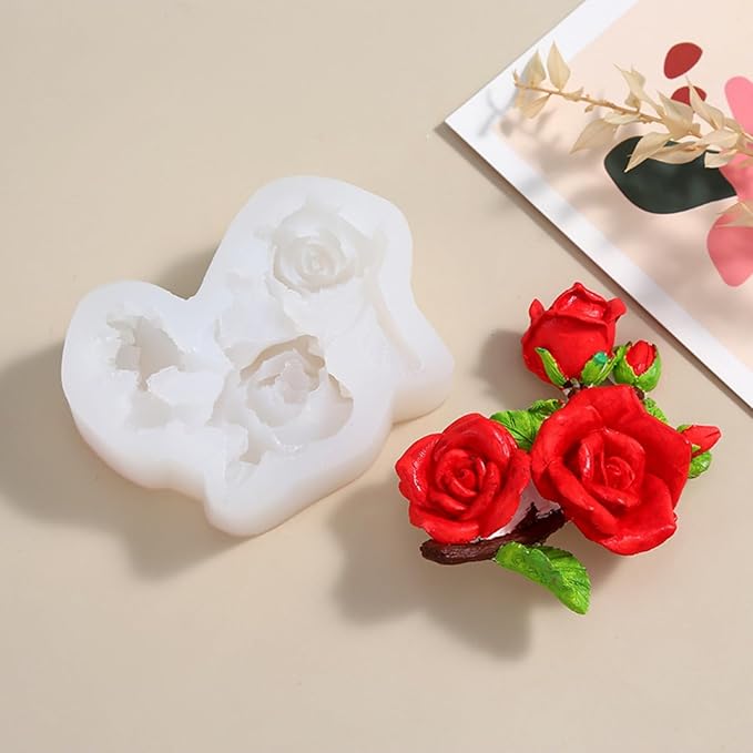 3D Flower Bouquet Candle Soap Silicone Molds Fondant Chocolate Candy Cake Decorating Mould Resin Clay Baking Pastry Tools (Rose)