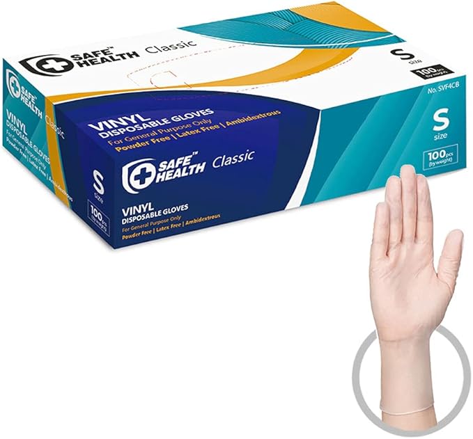 Safe Health Vinyl Disposable Gloves, Food Grade, Latex Free, Powder Free, Clear, 3 Mil, Housework, Cleaning
