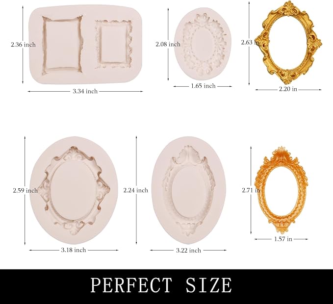 Vintage Picture Frame Chocolate Molds, 4 Pakcs Baroque Style Fondant Molds for Crafts, Chocolate, Cupcake Toppers