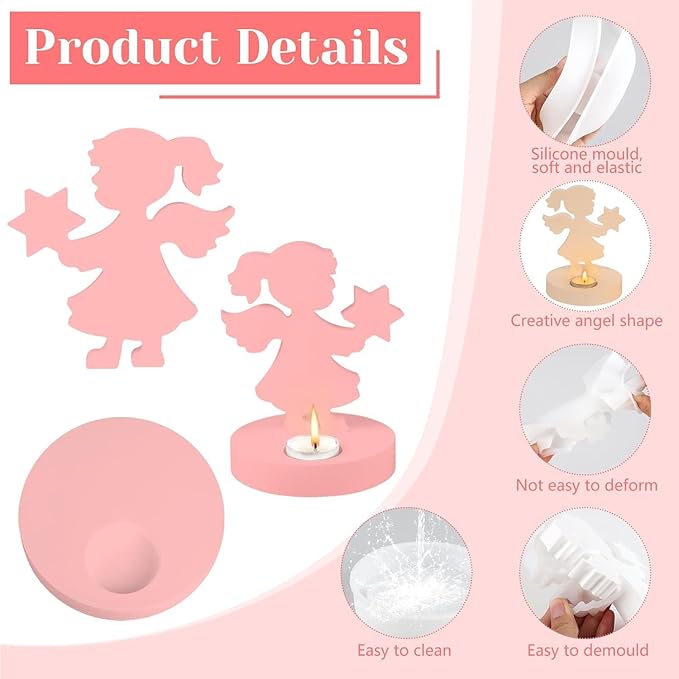 Silicone Mold, Girls Angels Holding Stars in Their Hands, Silicone Casting Molds with Base, Silicone Casting Mold Candle Holder for Soy Wax, Cement Gypsum Decorative Ornaments