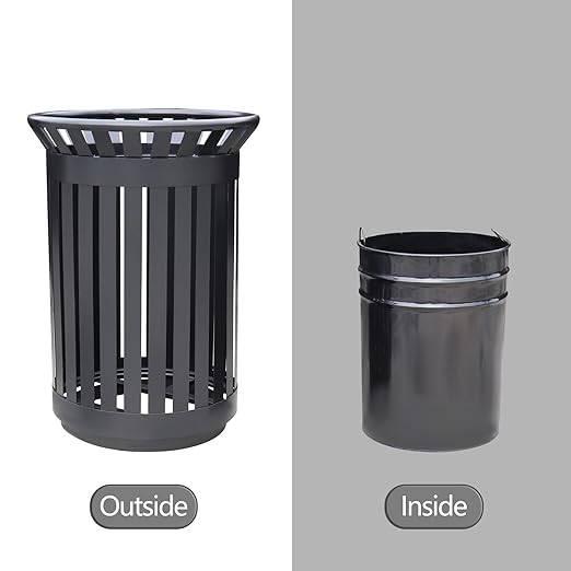 Outdoor Metal Slatted Trash Receptacle,Waste Receptacle，Commercial Trash Cans,Zone Round Garbage Bin,Square Hotel Street Patio Indoor Metal Stan (Big-Black)