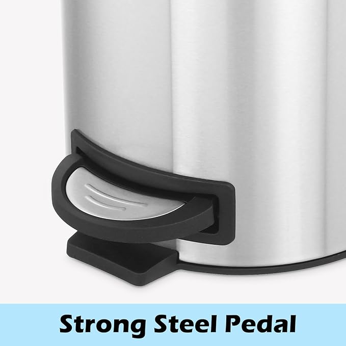 Trash Can with Lid 2PC - 5Liter/1.3 Gallon Stainless Steel Trash Can with Odor Protection Kitchen Garbage cans with Soft-Close Foot Pedal for Bathroom Home Office(2pc)