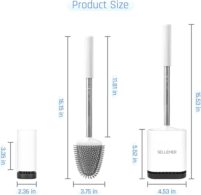 Sellemer Toilet Brush and Holder Set for Bathroom, Flexible Toilet Bowl Brush Head with Silicone Bristles, Compact Size for Storage and Organization, Ventilation Slots Base (4 Pack, Multicolor)