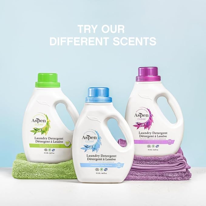 AspenClean Natural Laundry Detergent Unscented - 100% Natural, Organic, HE Liquid Laundry Detergent- Vegan, Non-Bio, Cruelty-Free, Biodegradable - Safe for Babies, Pets & Kids - EWG Certified (2 pack)