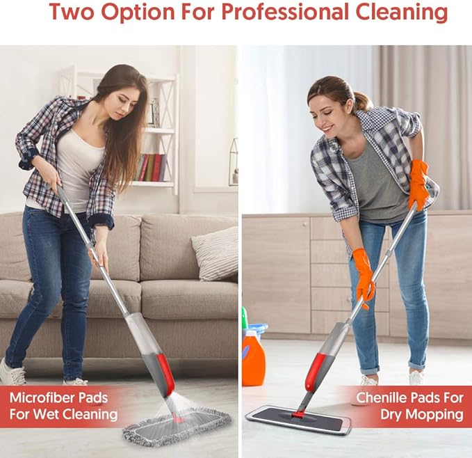 Spray Mops for Hardwood Floors Cleaning - MEXERRIS Wet Dust Mop with 3X Reusable Washable Pads Microfiber Wood Floor Mop with Sprayer Commercial Home Use for Hardwood Laminate Wood Tile