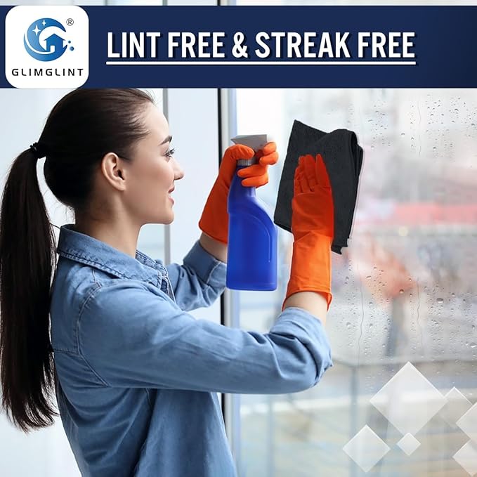 GLIMGLINT Black Microfiber Cleaning Cloth, 150 Pack Microfiber Towels for Cars, Lint Free, Scratch-Free, Highly Absorbent, Reusable Cleaning Rags for Car, Household, Shop Towels 14"X12"