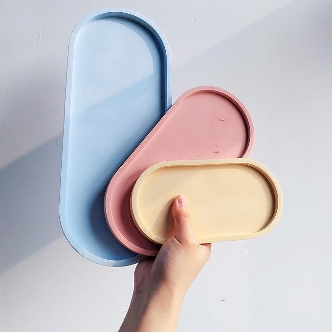 Wehous 3PCS Oval Tray Silicone Molds, Different Size Tray Resin Concrete Mold Large Rolling Tray Molds Storage Molds for Epoxy Resin Casting Container Candle Jewelry Holder Plates Mold Craft Decor