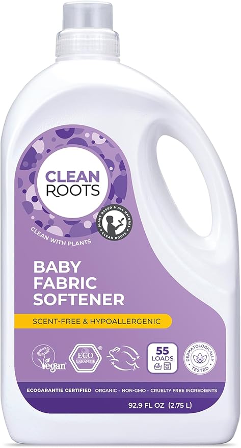 Baby Fabric Softener – EcoGarantie Certified, 100% Plant-Based Formula, Made with Organic Ingredients, Scent-Free & Hypoallergenic – 55 Loads, 92.9 fl oz (2.75 L)