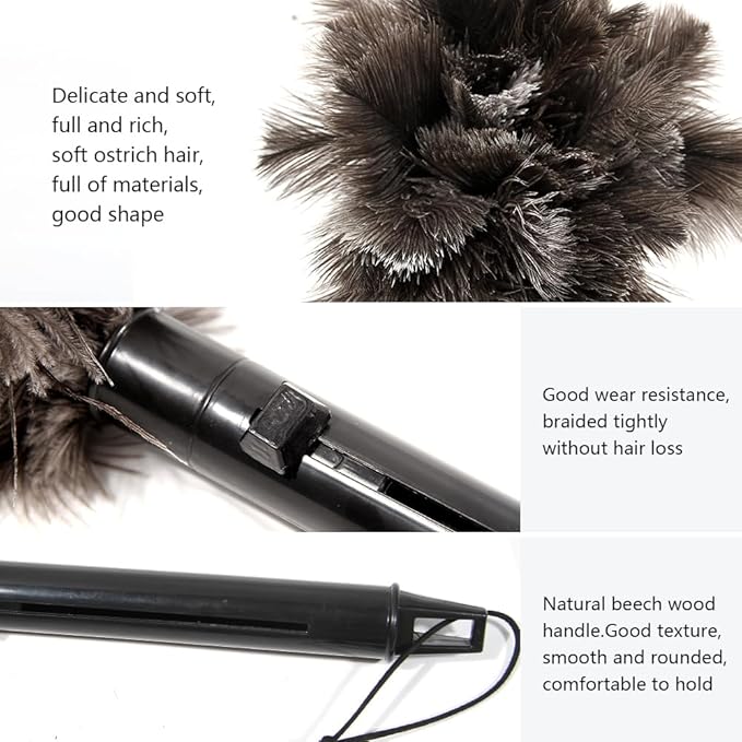 Retractable Ostrich Feather Duster for Cleaning, 15 Inch Fluffy and Natural Feather Duster with Retractable Handle， Reusable Eco-Friendly Handheld Cleaning Supplies(5PCS)