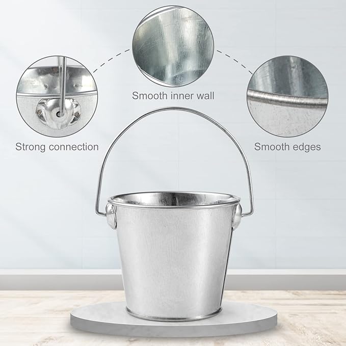 3.1" Galvanized Mini Tin Buckets – 12Pcs Silver Metal Buckets with Handle, Ideal for Party Favors, Bridal Shower and Craft Projects (Silver, 3.1")
