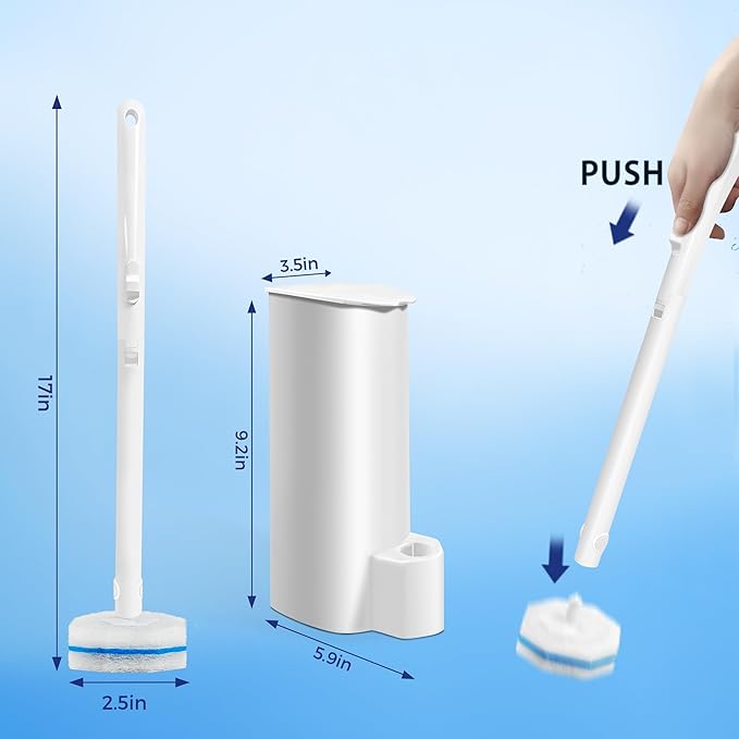 Disposable Toilet Brush with 30 Brush Heads, 3-in-1 Toilet Cleaning System Set-1 Ergonomic Toliet Wand, 1 Compact Holder, 30 Pre-Filled Cleaning Solution Refills for Deep Scrub Toilet. 1 Pack.