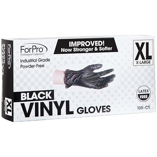 ForPro Professional Collection Disposable Vinyl Gloves, Black, Industrial Grade, Powder-Free, Latex-Free, Non-Sterile, Food Safe, 2.75 Mil. Palm, 3.9 Mil. Fingers, X-Large, 100-Count (Pack of 10)