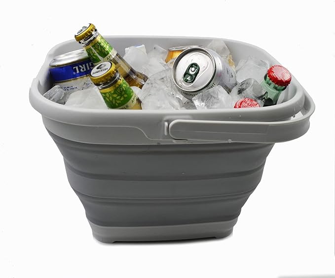 SAMMART 10L (2.6 Gallon) Collapsible Rectangular Handy Bucket (Grey, 1)
