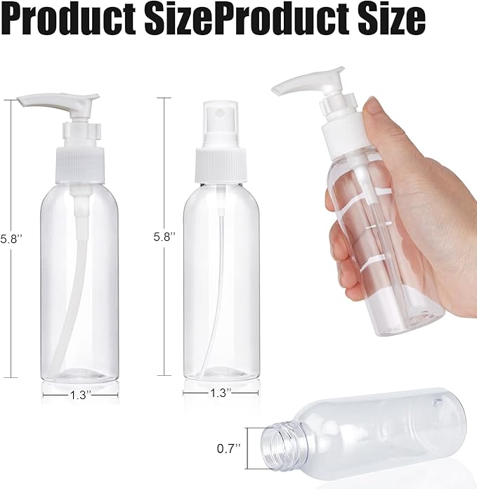 Travel Bottles Fine Mist Spray Bottle Pump Bottles Dispenser 3.4oz/100ml 6 Pack Clear Plastic Tsa Approved Reusable Container for Shampoo Lotion,Cleaning Solutions,Plants,Pet,Essential Oils, Hair,Cook