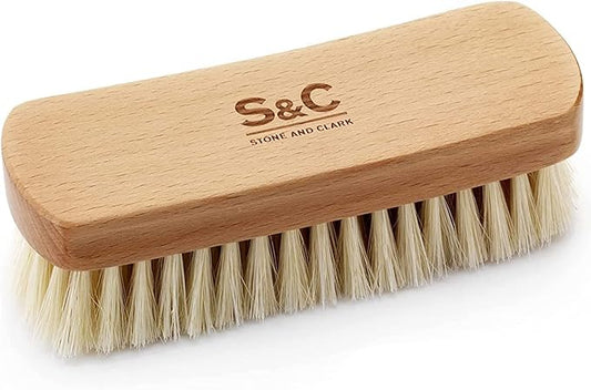 Premium Beige Horse Hair Brush - Horse Hair Shoe Brushes for Polishing, Cleaning & Buffing Leather Shoes - Boot Brush with Soft Bristles, Comfy Grip - Shoe Polish Brush Made of Beech Wood