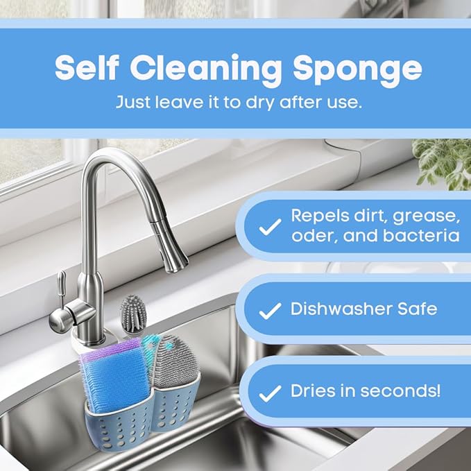 Silicone Dish Sponge Dish Scrubber (Oval and Square) - Dual-Sided, Food Grade Silicone Sponges for Dishes and Housecleaning 2-Pack