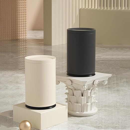 2.3/9L Gallon Metal Trash Can with Lid,Black,Light Luxury,Elegant Garbage Can,Bathroom Waste Basket,for Living Room,Home,Bedroom,Office,Bank,Under Desk(9L-Black)