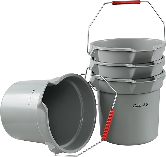Teyyvn 4-Pack Commercial Round Bucket, 3.5 Gallon Industrial Round Utility Pail with Handle, Gray