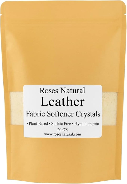 Fabric Softener Crystals, 20 oz, Plant-Based, Hypoallergenic Scent Beads, Softens & Freshens Laundry, Available in Peppermint, Lavender, Patchouli, Leather, Made in the USA (Leather)