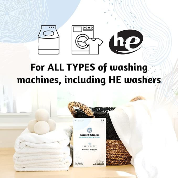 Smart Sheep - Laundry Strips - 144 Loads 3 PACK - Laundry Detergent Strips - Detergent Strips for Sensitive Skin -Convenient Eco Friendly & Plastic Free -Perfect for Home Travel & Camping -Fresh Scent