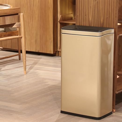 10.4 Gallon Large Metal Kitchen Garbage Can, Stainless Steel Trash Can, Open Top, Tall, Gold Wastebasket for Home Bathroom Hotel Lobby Office (40L Gold)