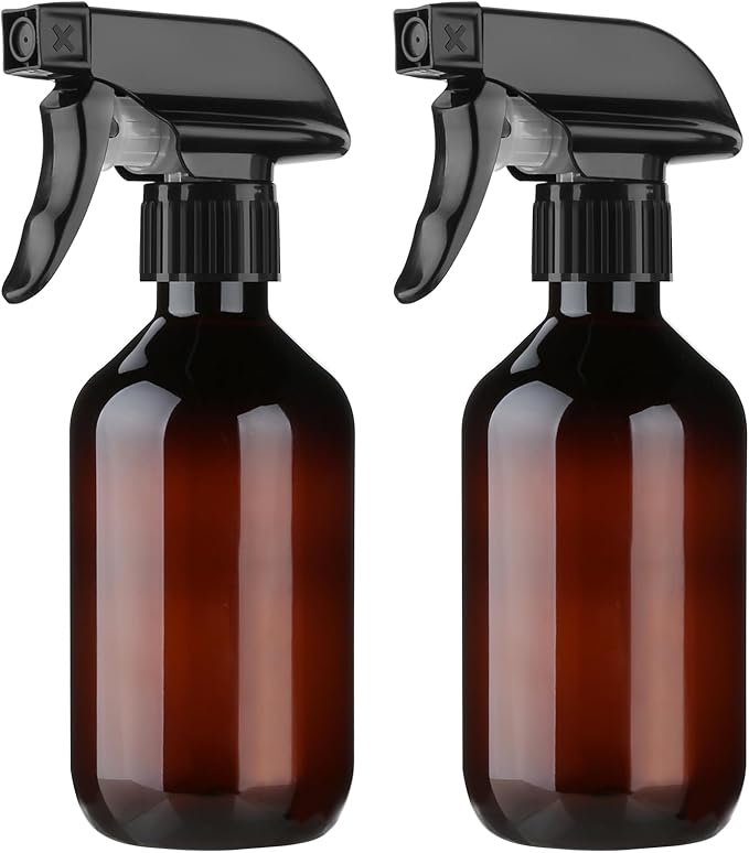 2-Pack Leakproof Spray Bottles (300ml/10oz) - Adjustable Nozzle for Fine Mist & Jet Stream | Premium Refillable Plastic Bottles for Hair Styling, Plant Misting, Cleaning Solutions (Brown)
