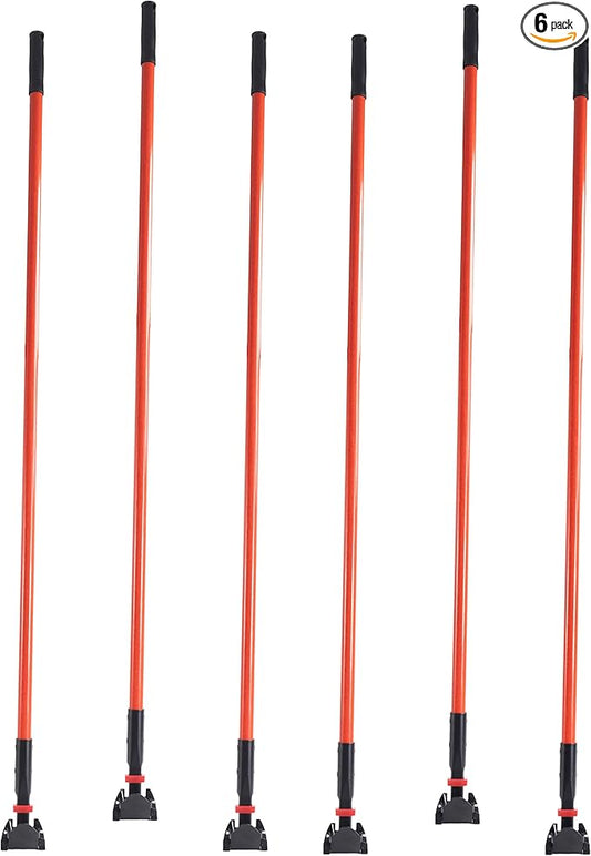 Matthew Cleaning Commercial Quick-Change Dust Mop Handle with Clip-on Metal Gripper for Heavy Duty Mop Head Replacement Holder, Fiberglass Handle 60 inch 6packs-Red