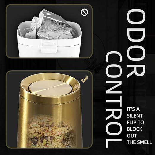 8L/2.1GALbrass Garbage can with Swing lid，Brushed Nickel Gold Trash can,Matte Gold Trash can for Bathroom,Powder Room,Bedroom,Laundry Room (GOLD-32-8l)